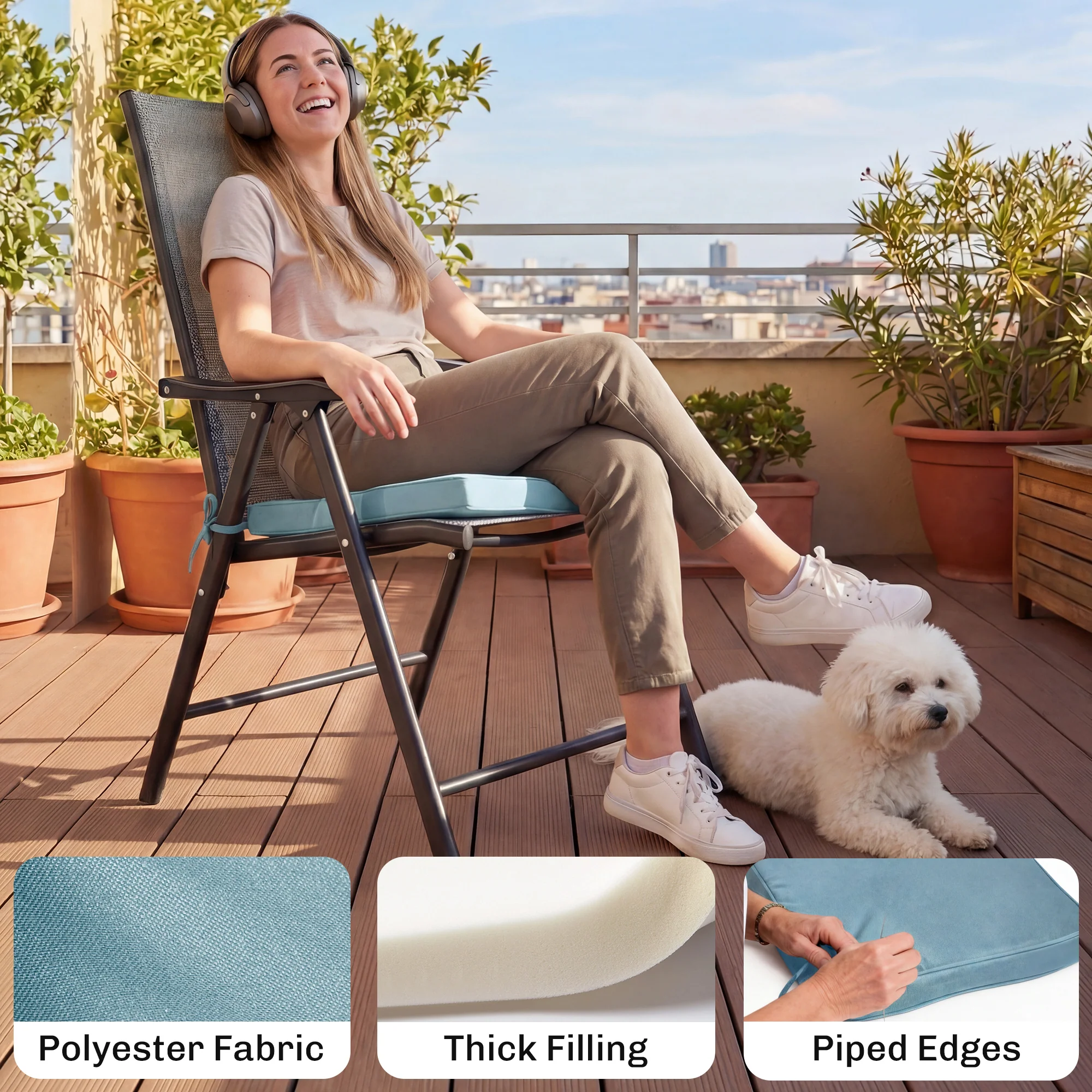 Set of 6 Chair Cushion Seat Pads with Removable Tie, Light Grey - Image 3