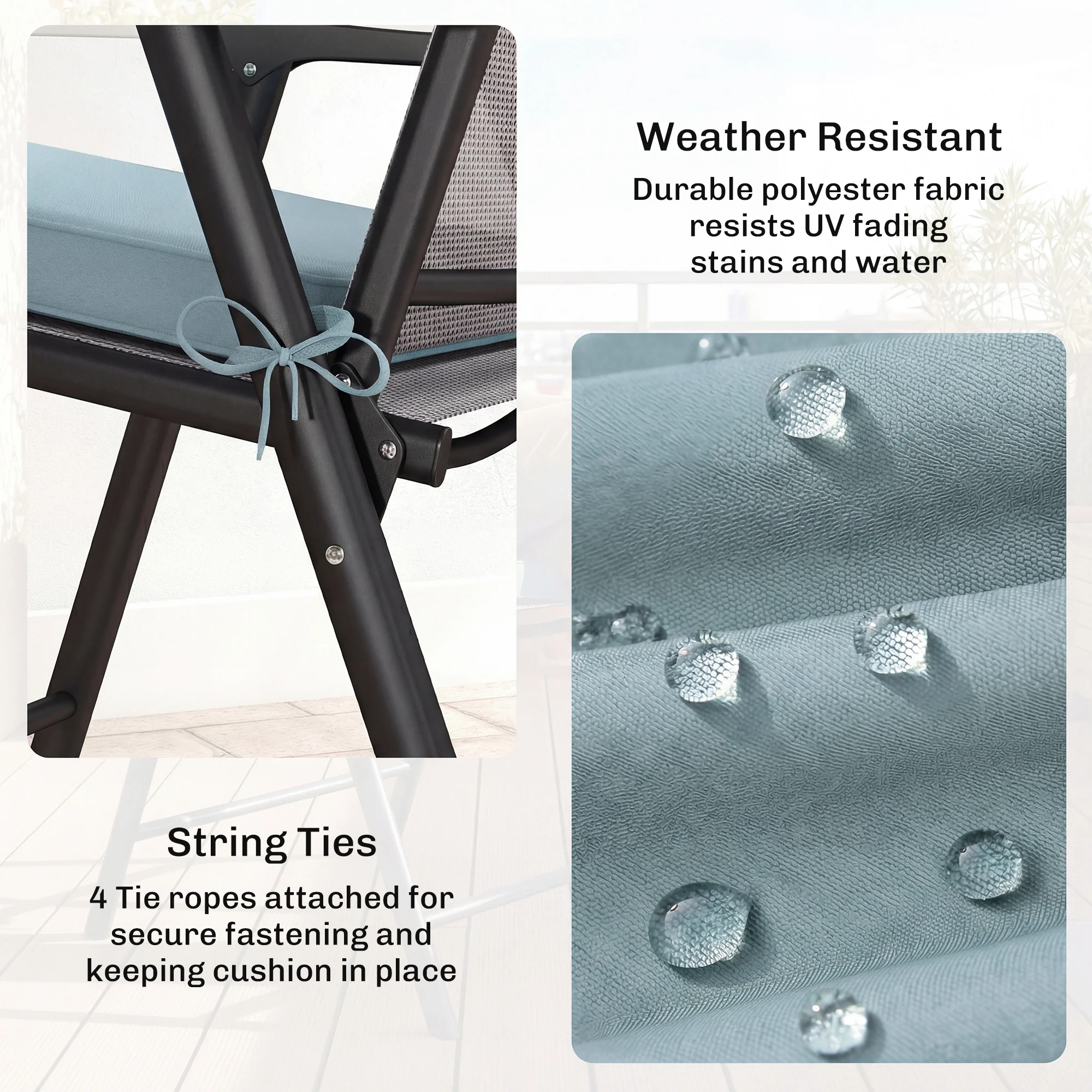 Set of 6 Chair Cushion Seat Pads with Removable Tie, Light Grey - Image 4