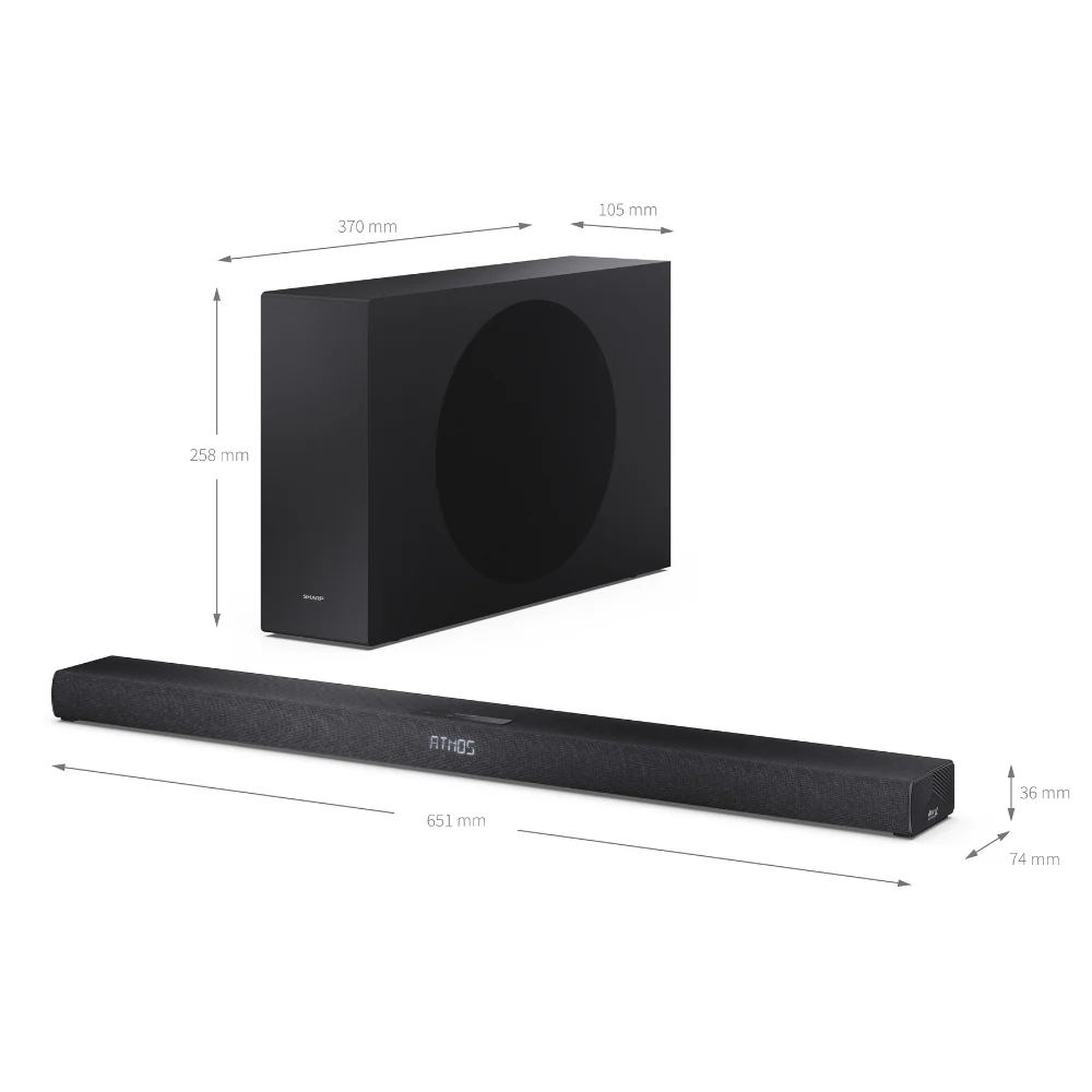 Sharp 2.1 360W Dolby Atmos / DTS Virtual:X Ultra-Slim Soundbar & Subwoofer - Image 12