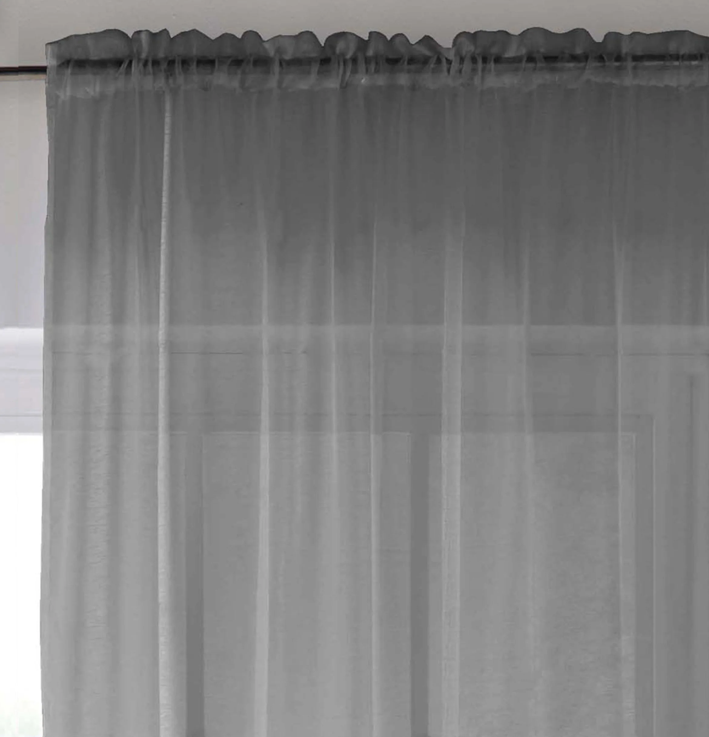 Sheer Grey Plain Woven Voile Slot Top Curtain Panel Pair - Image 2