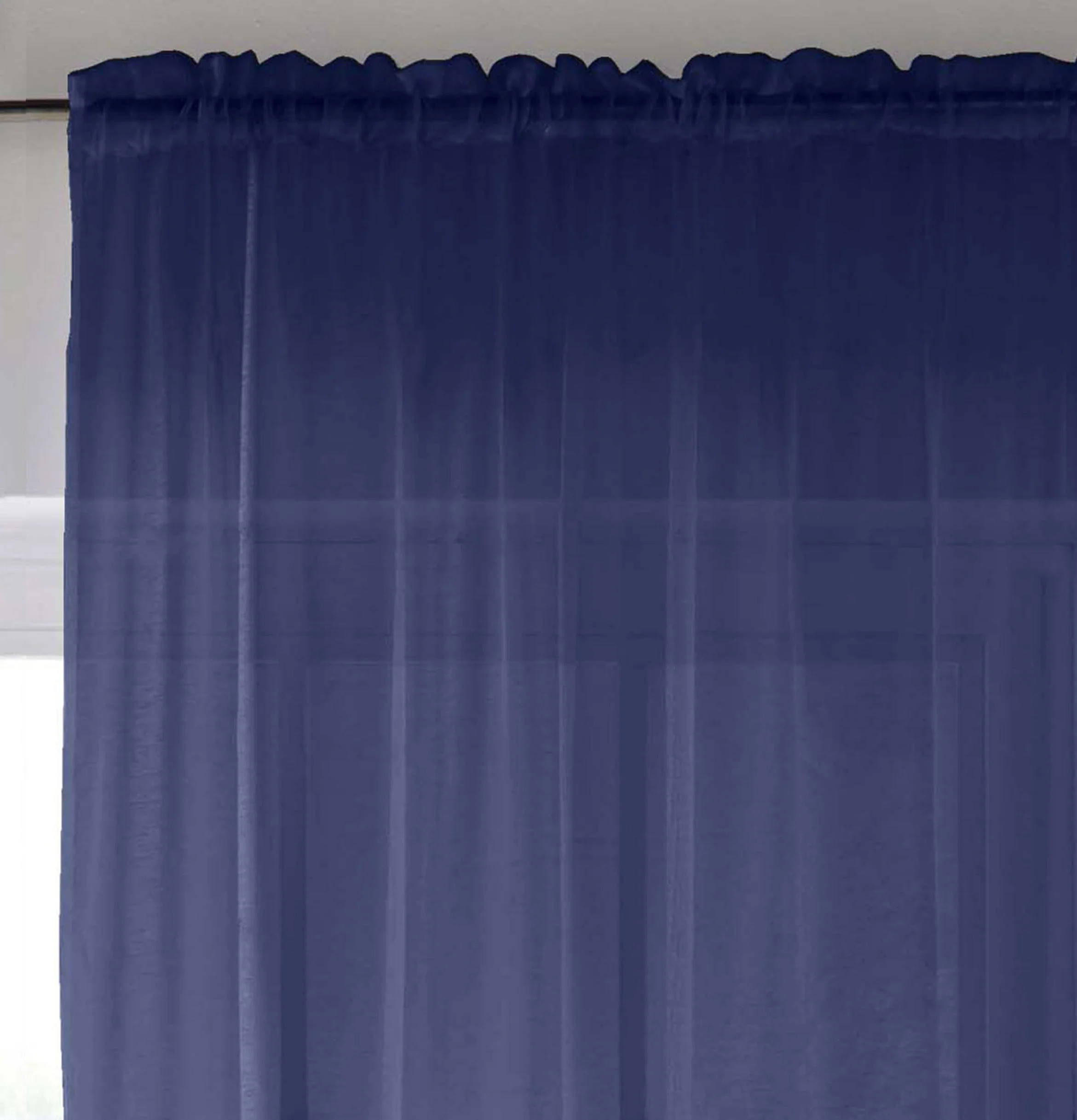 Sheer Navy Plain Woven Voile Slot Top Curtain Panel Pair - Image 2