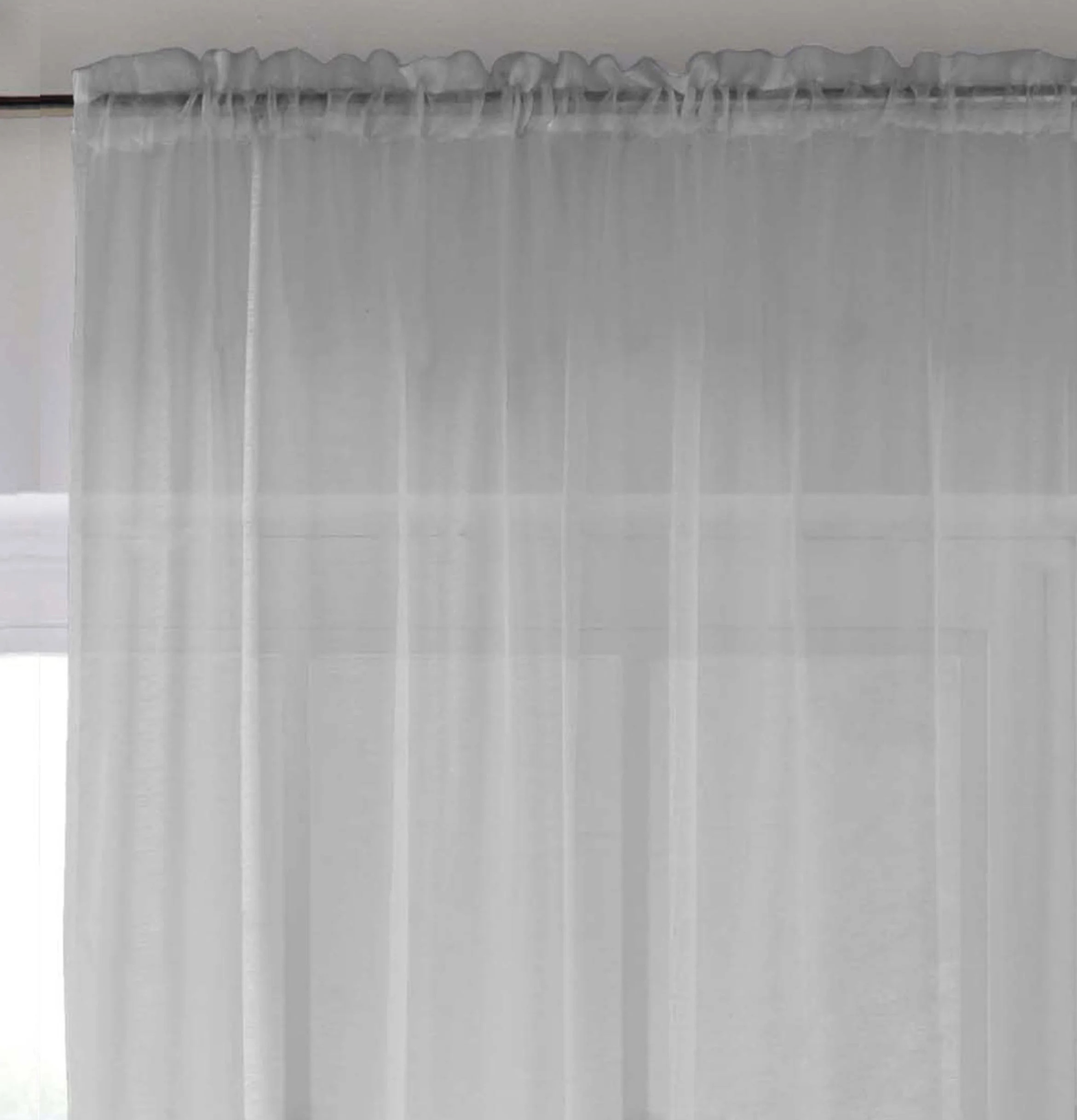 Sheer Silver Plain Woven Voile Slot Top Curtain Panel Pair - Image 2