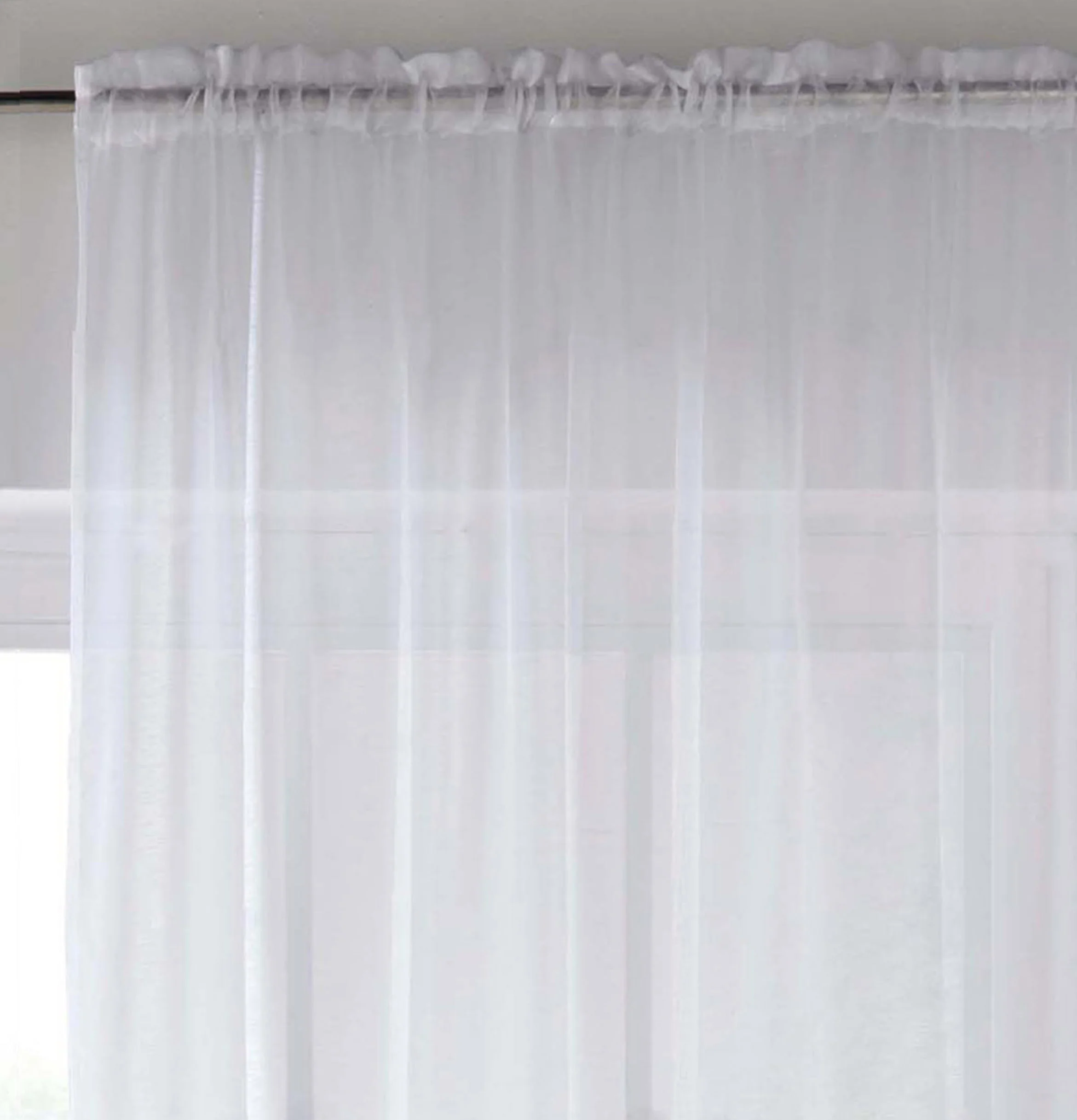 Sheer White Plain Woven Voile Slot Top Curtain Panel Pair - Image 2