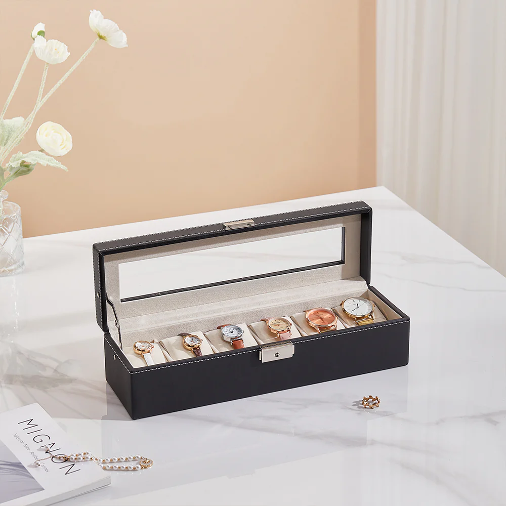 Sheonly 6-Slot Elegant Faux Leather Watch Display Case - Image 2