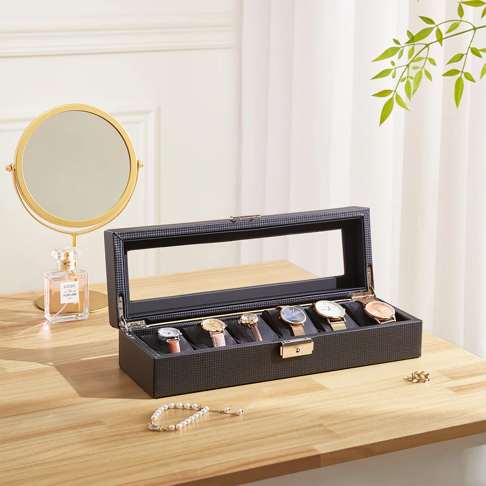 Sheonly Elegant Faux Leather Watch Display Case with 6 Slots - Image 2