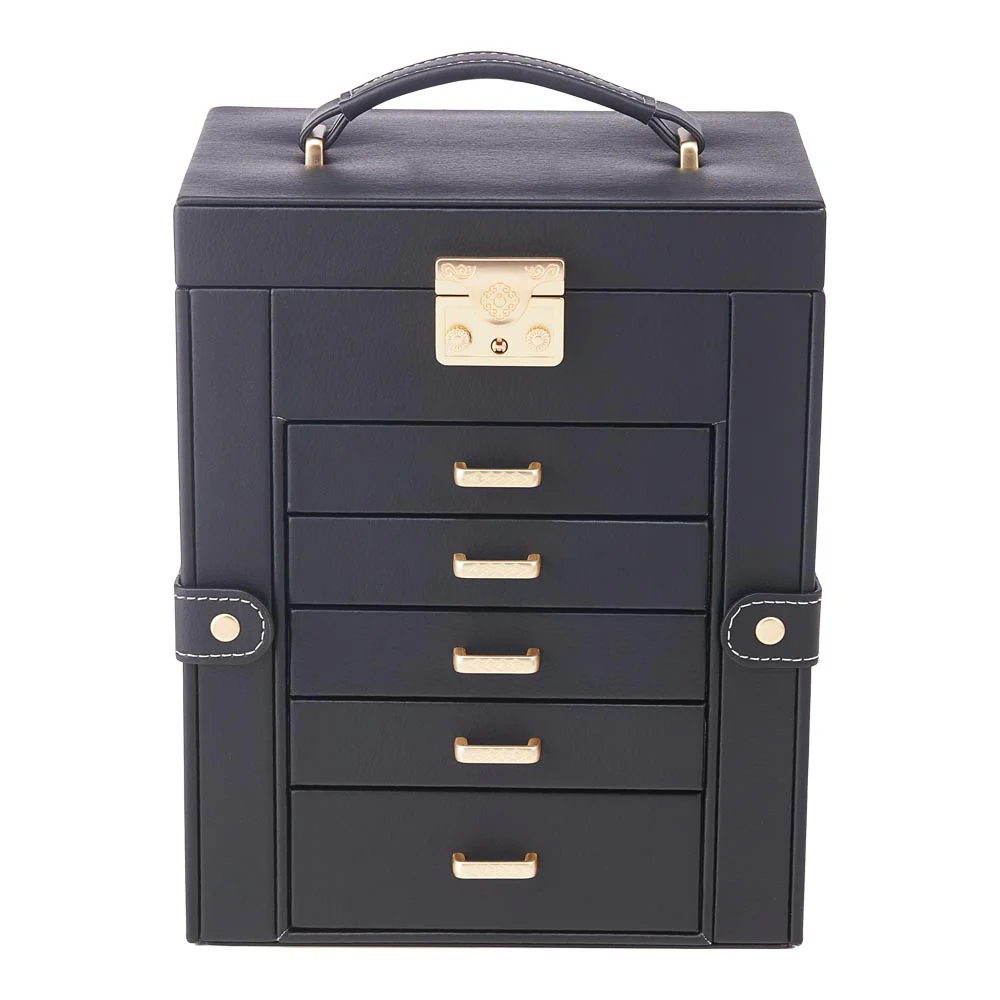 Sheonly Faux Leather Large Jewellery Storage Box with Mirror - Image 3