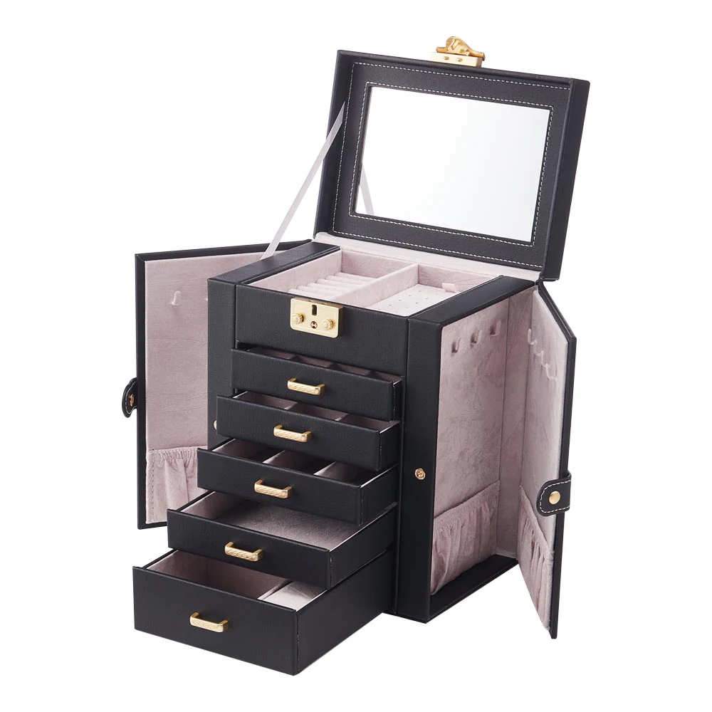 Sheonly Faux Leather Large Jewellery Storage Box with Mirror - Image 5