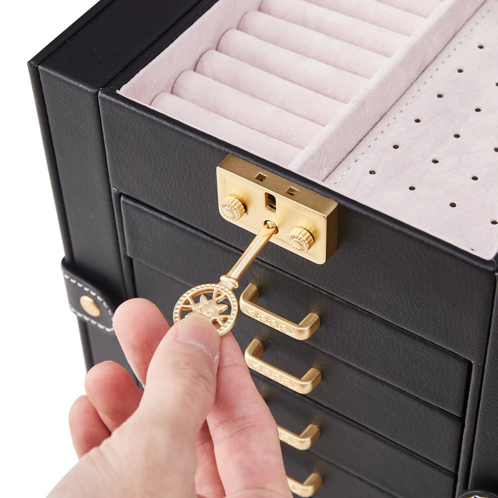 Sheonly Faux Leather Large Jewellery Storage Box with Mirror - Image 7