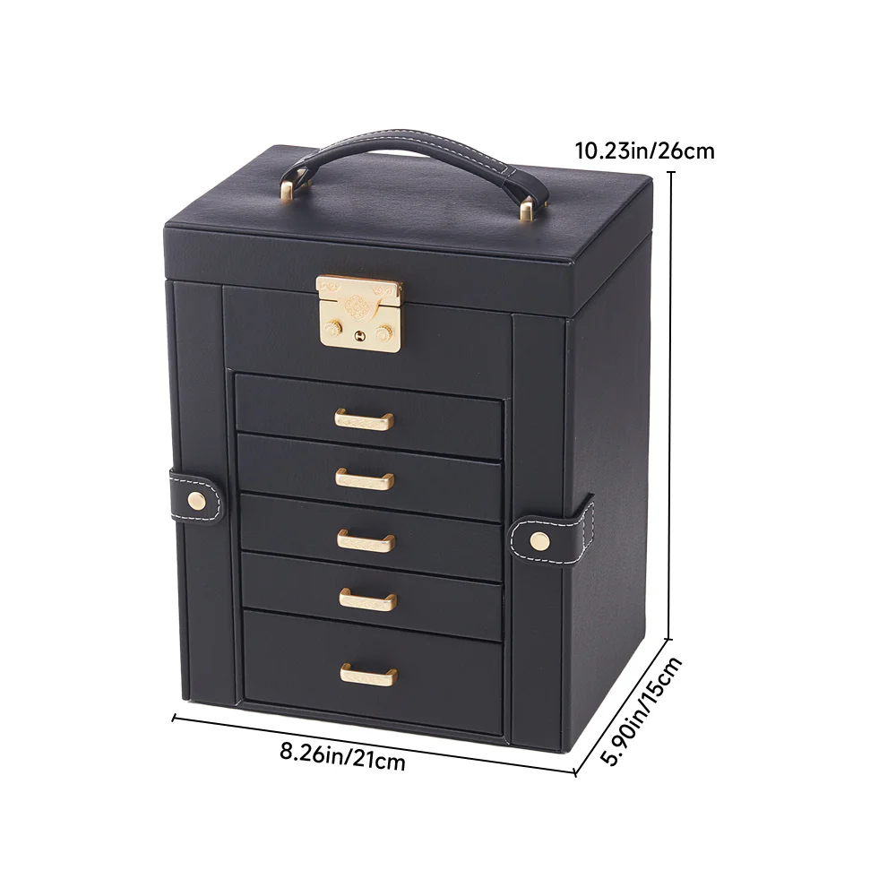 Sheonly Faux Leather Large Jewellery Storage Box with Mirror - Image 9