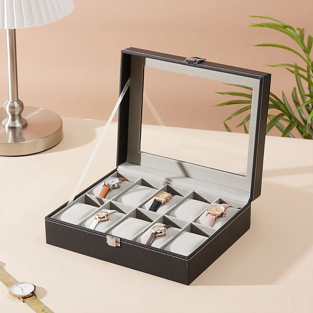Sheonly High quality Faux Leather Watch Case with 10 Slots