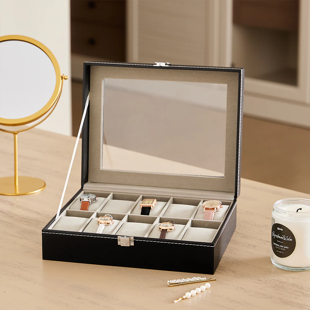 Sheonly High quality Faux Leather Watch Case with 10 Slots - Image 2