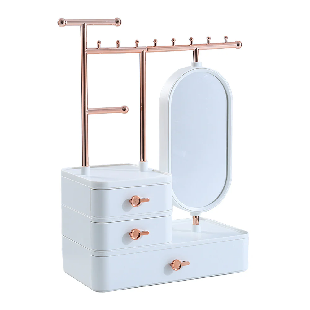 Sheonly Jewelry Organizer with Rotating Mirror and Makeup Storage Box - Image 5