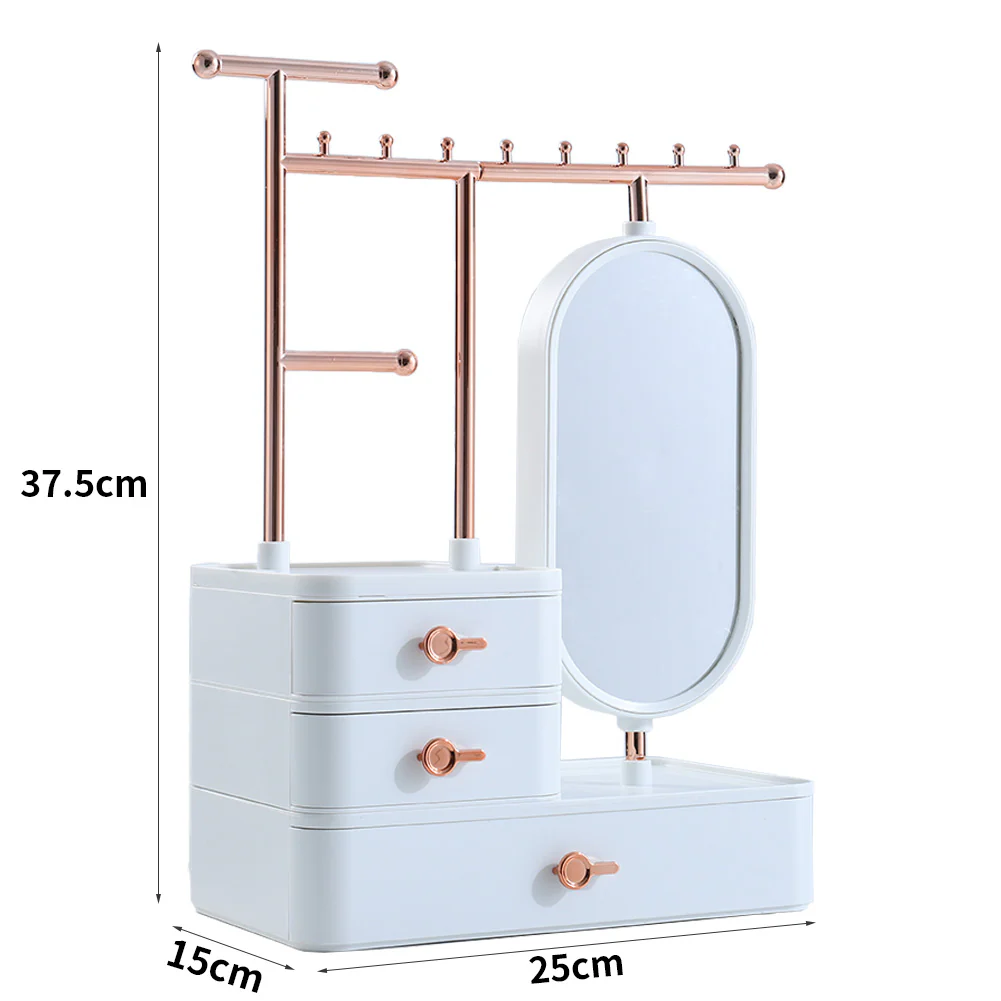 Sheonly Jewelry Organizer with Rotating Mirror and Makeup Storage Box - Image 7