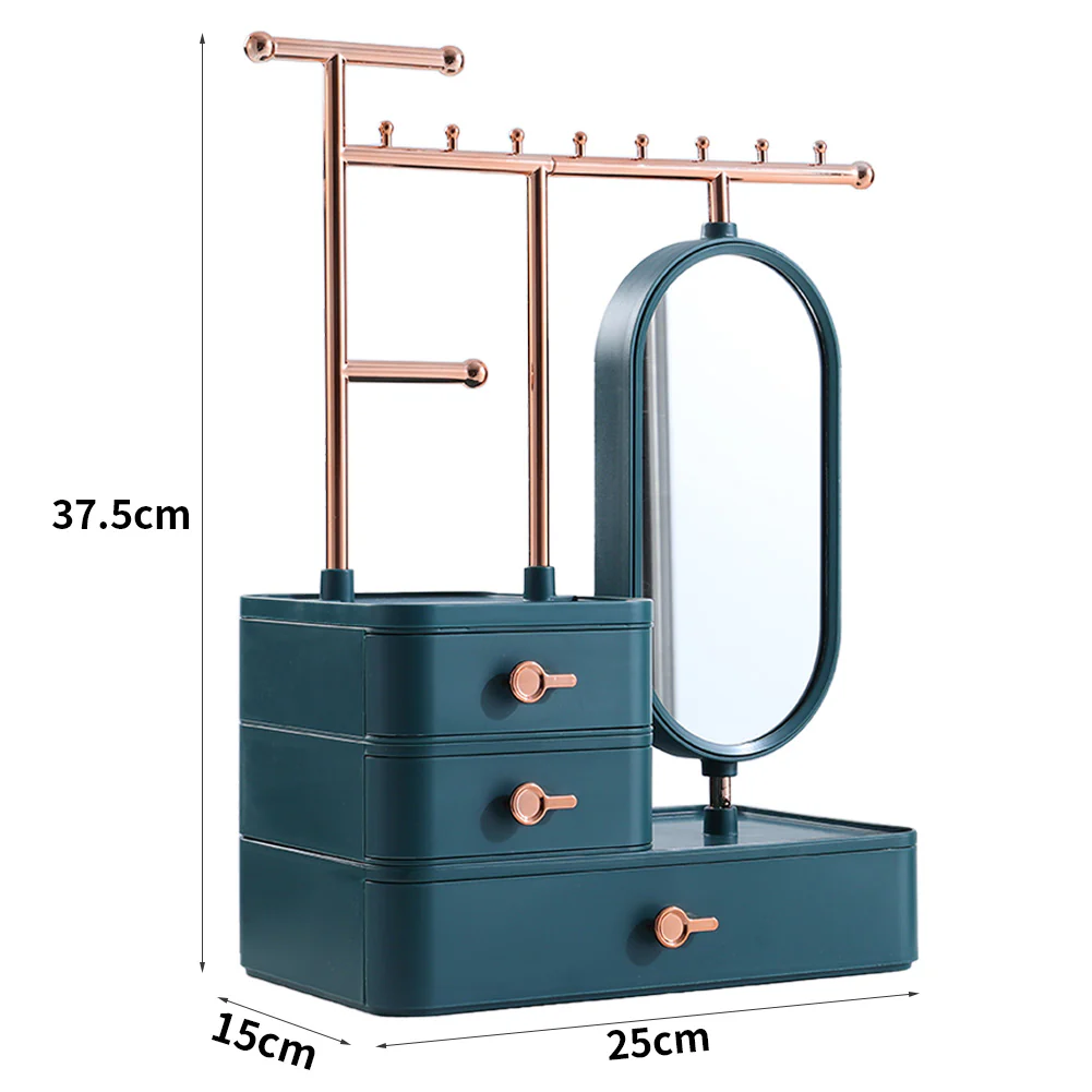 Sheonly Jewelry Organizer with Rotating Mirror and Makeup Storage Box - Image 7