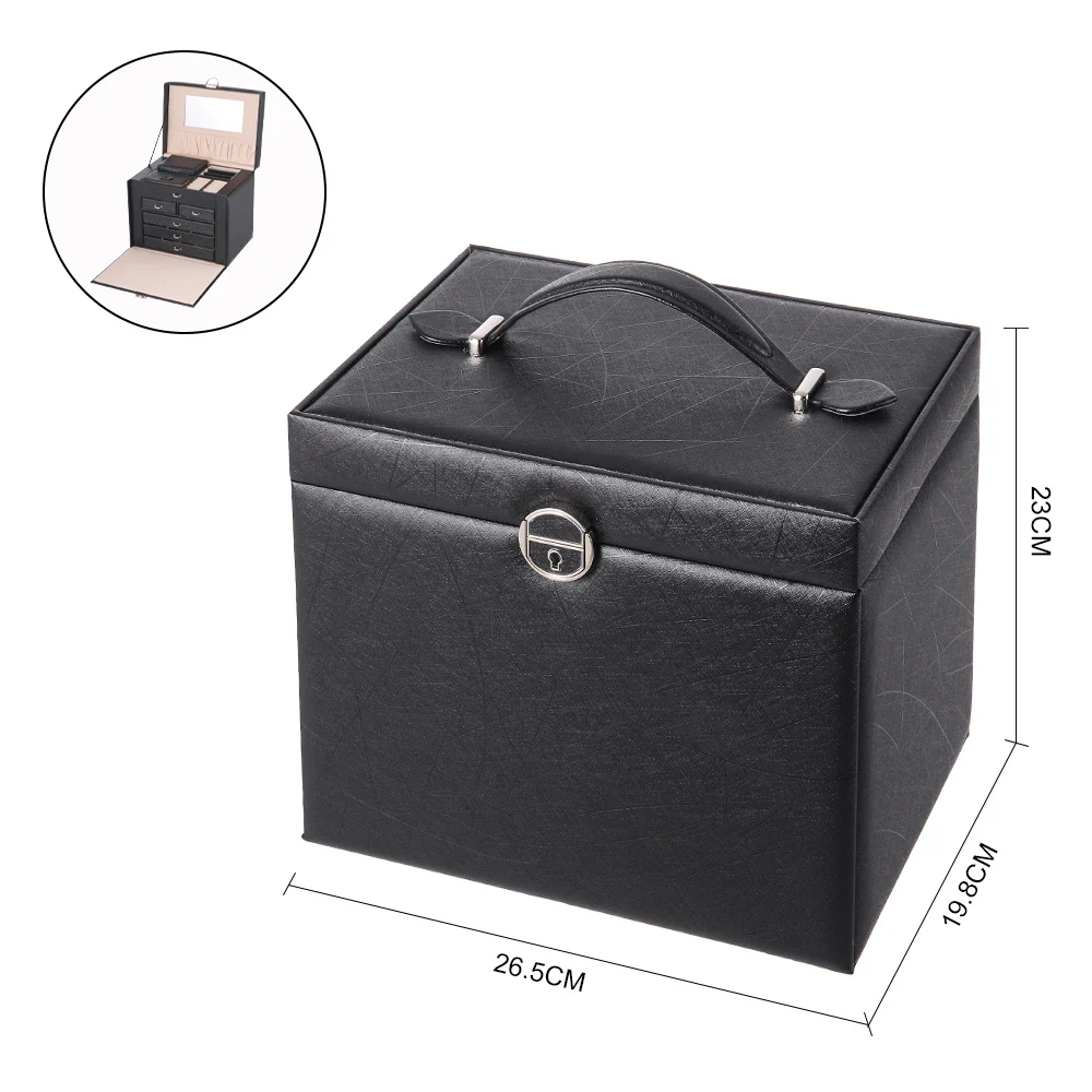 Sheonly Large Multi Tier Faux Leather Jewellery Storage Box with Handle - Image 11