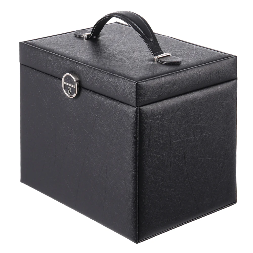Sheonly Large Multi Tier Faux Leather Jewellery Storage Box with Handle - Image 4