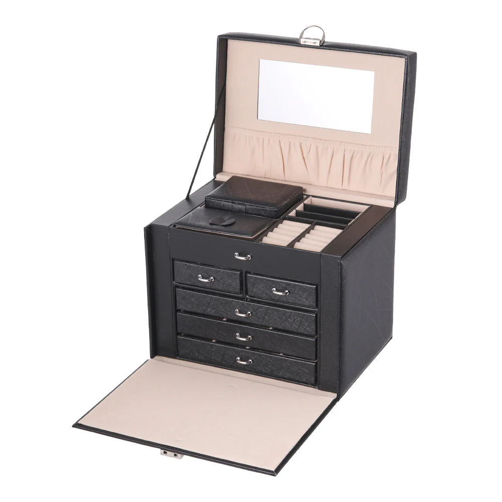 Sheonly Large Multi Tier Faux Leather Jewellery Storage Box with Handle - Image 6