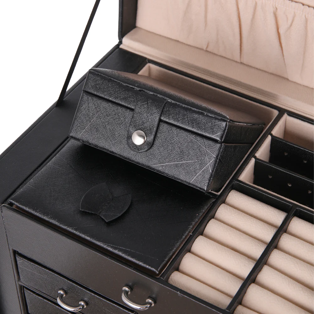 Sheonly Large Multi Tier Faux Leather Jewellery Storage Box with Handle - Image 7