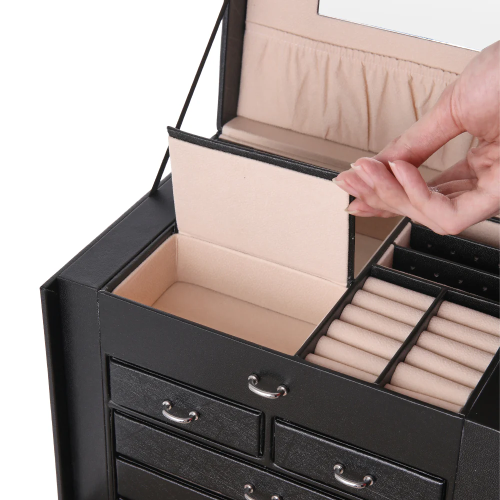 Sheonly Large Multi Tier Faux Leather Jewellery Storage Box with Handle - Image 8