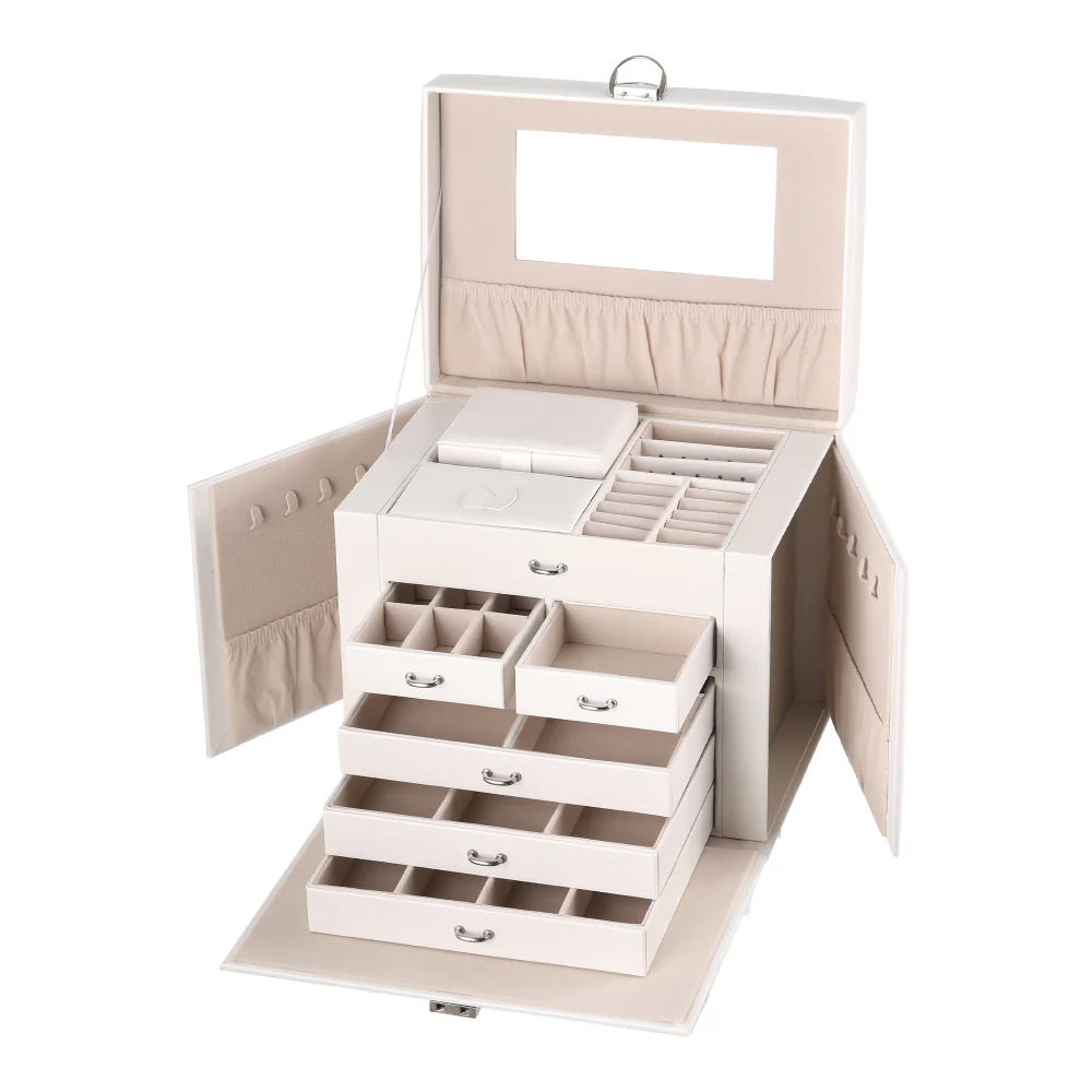 Sheonly Large Multi Tier Faux Leather Jewellery Storage Box with Handle - Image 5