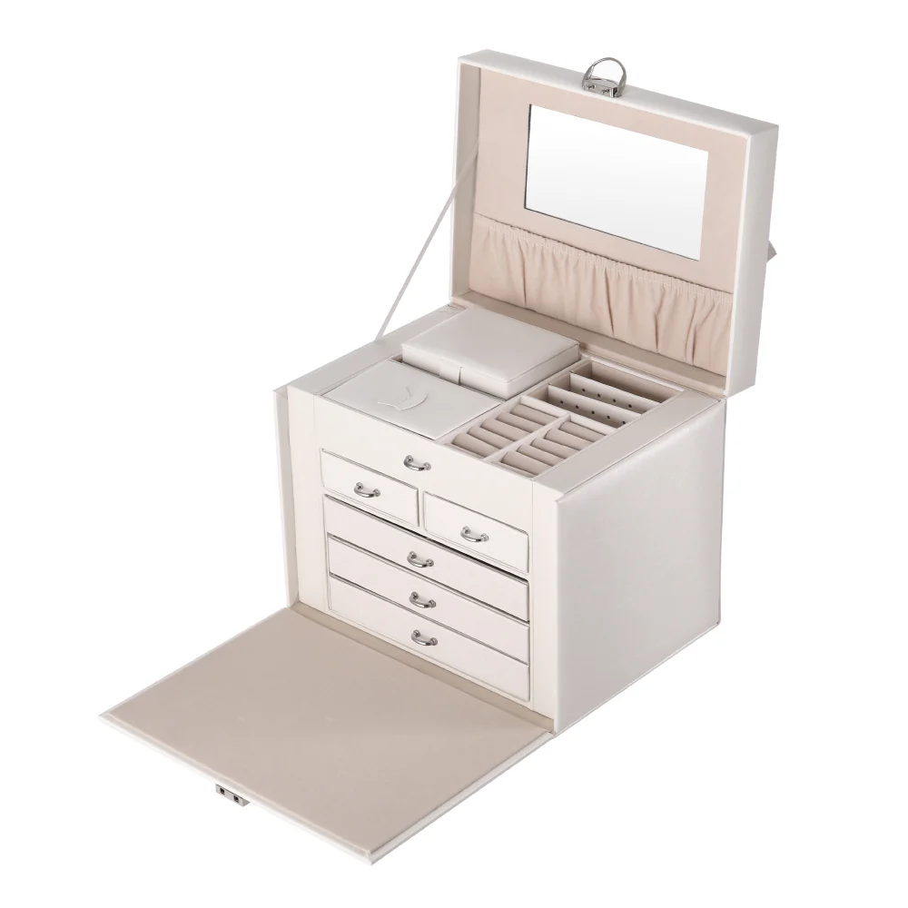 Sheonly Large Multi Tier Faux Leather Jewellery Storage Box with Handle - Image 6