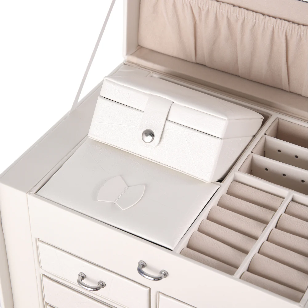 Sheonly Large Multi Tier Faux Leather Jewellery Storage Box with Handle - Image 7
