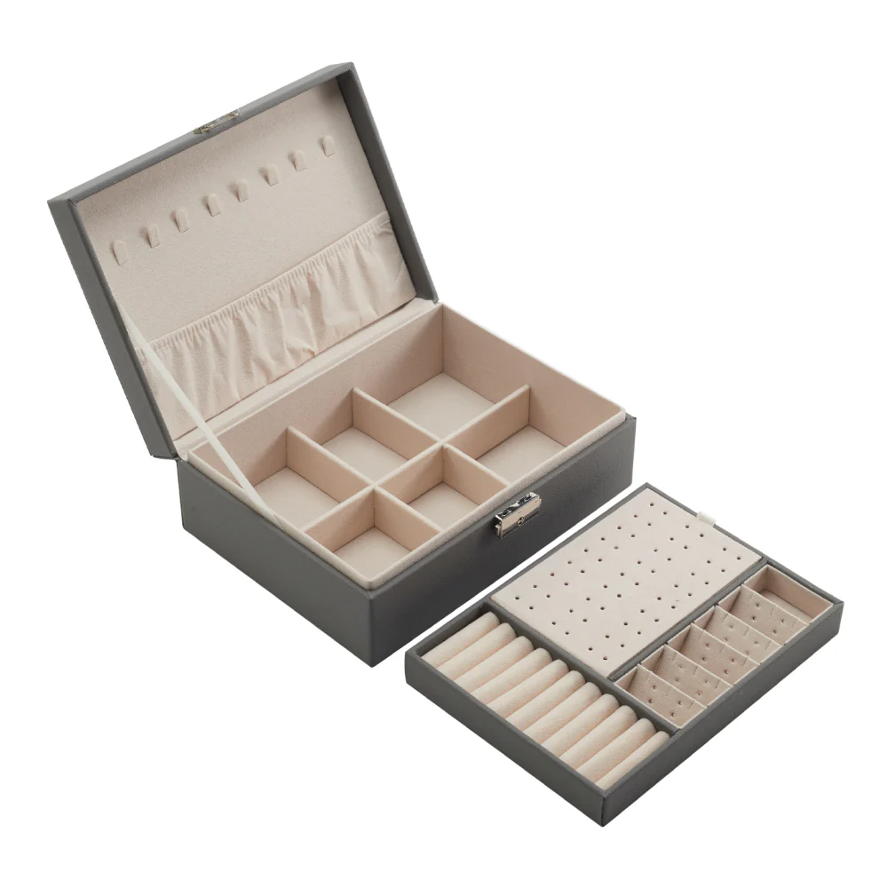 Sheonly Lockable Double Tier Faux Leather Jewellery Organizer - Image 6