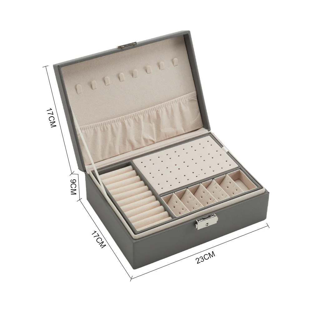 Sheonly Lockable Double Tier Faux Leather Jewellery Organizer - Image 9
