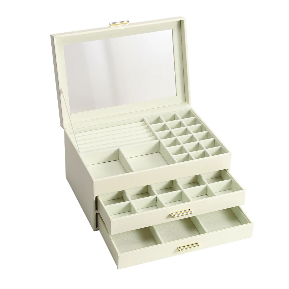 Sheonly PU Leather 3-Tier Jewellery Box Organizer with Drawers - Image 3