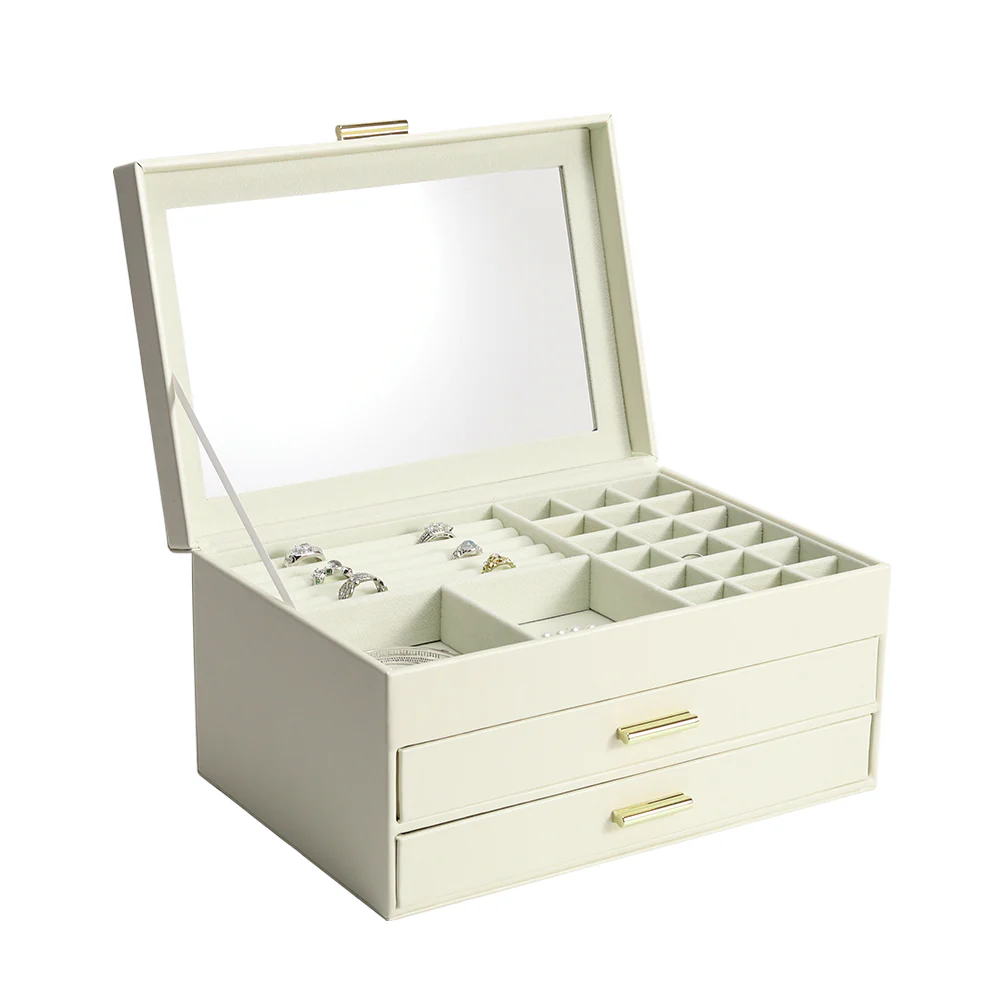 Sheonly PU Leather 3-Tier Jewellery Box Organizer with Drawers - Image 4