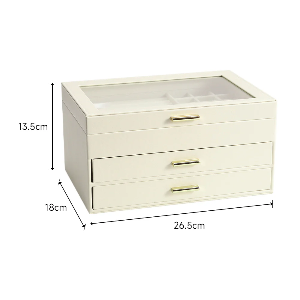 Sheonly PU Leather 3-Tier Jewellery Box Organizer with Drawers - Image 8