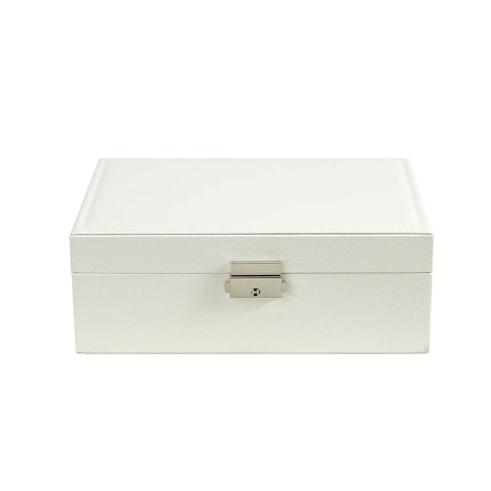 Sheonly White 2-Tier PU Leather Jewellery Box with Lock - Image 6