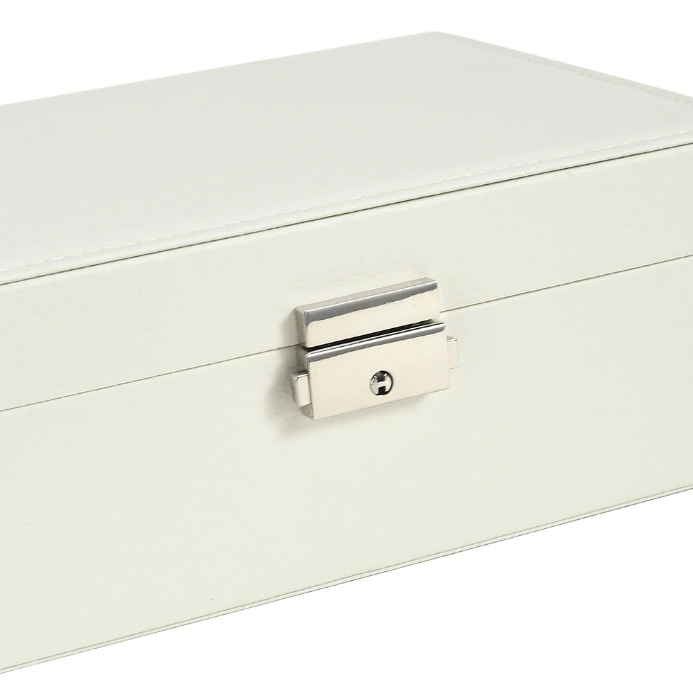 Sheonly White 2-Tier PU Leather Jewellery Box with Lock - Image 8