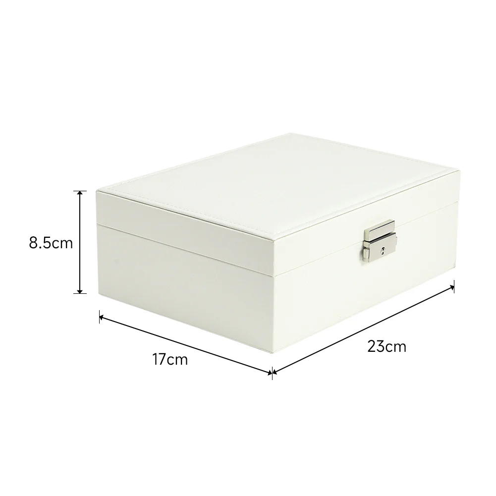 Sheonly White 2-Tier PU Leather Jewellery Box with Lock - Image 9