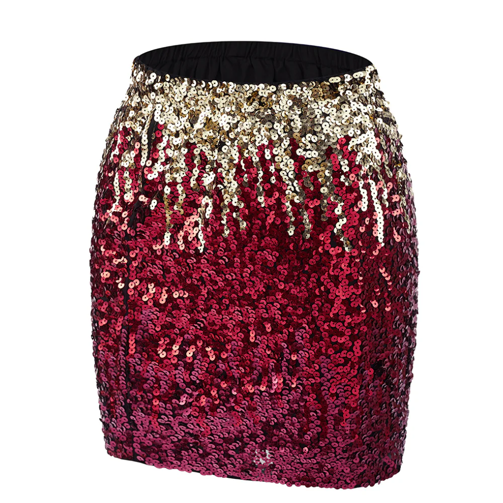 Shiny High-Waisted Sequin Mini Skirt - Red - Image 3