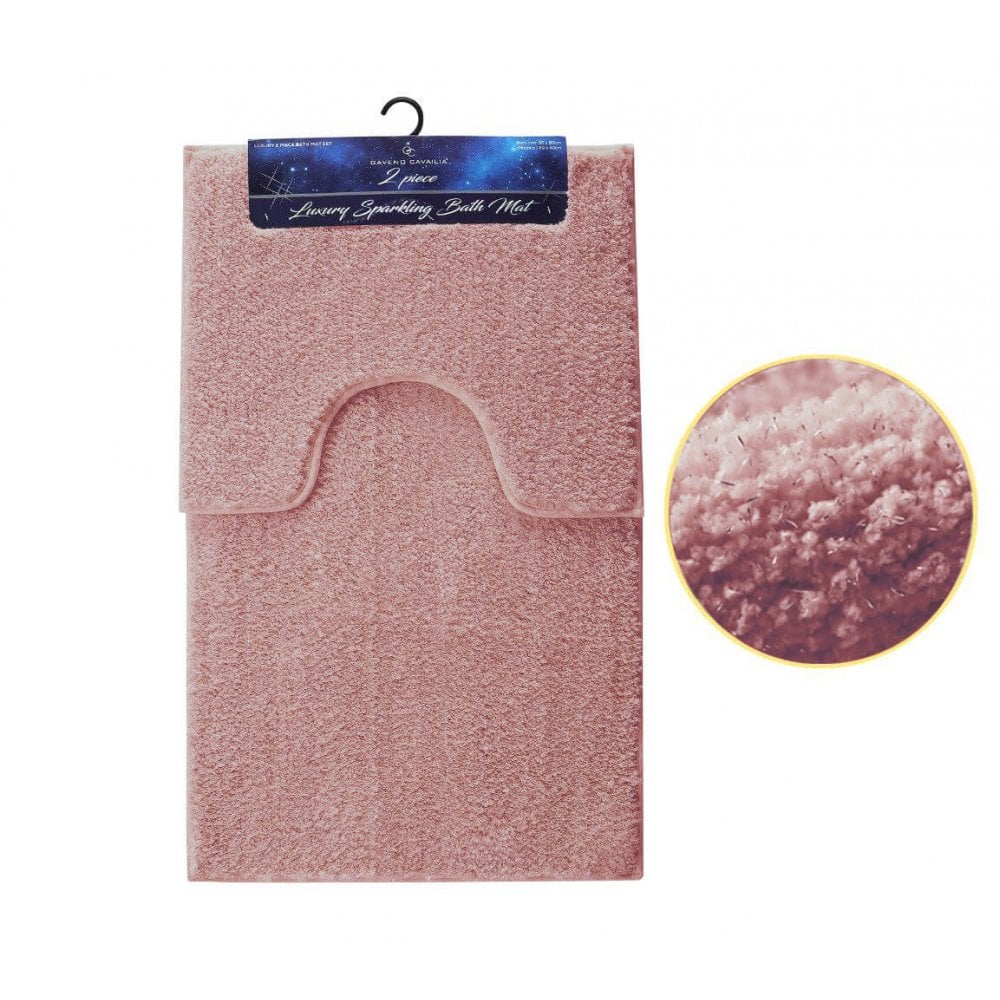 Shiny Microfibre Beige Bath Mat 2 Piece Set - Pink