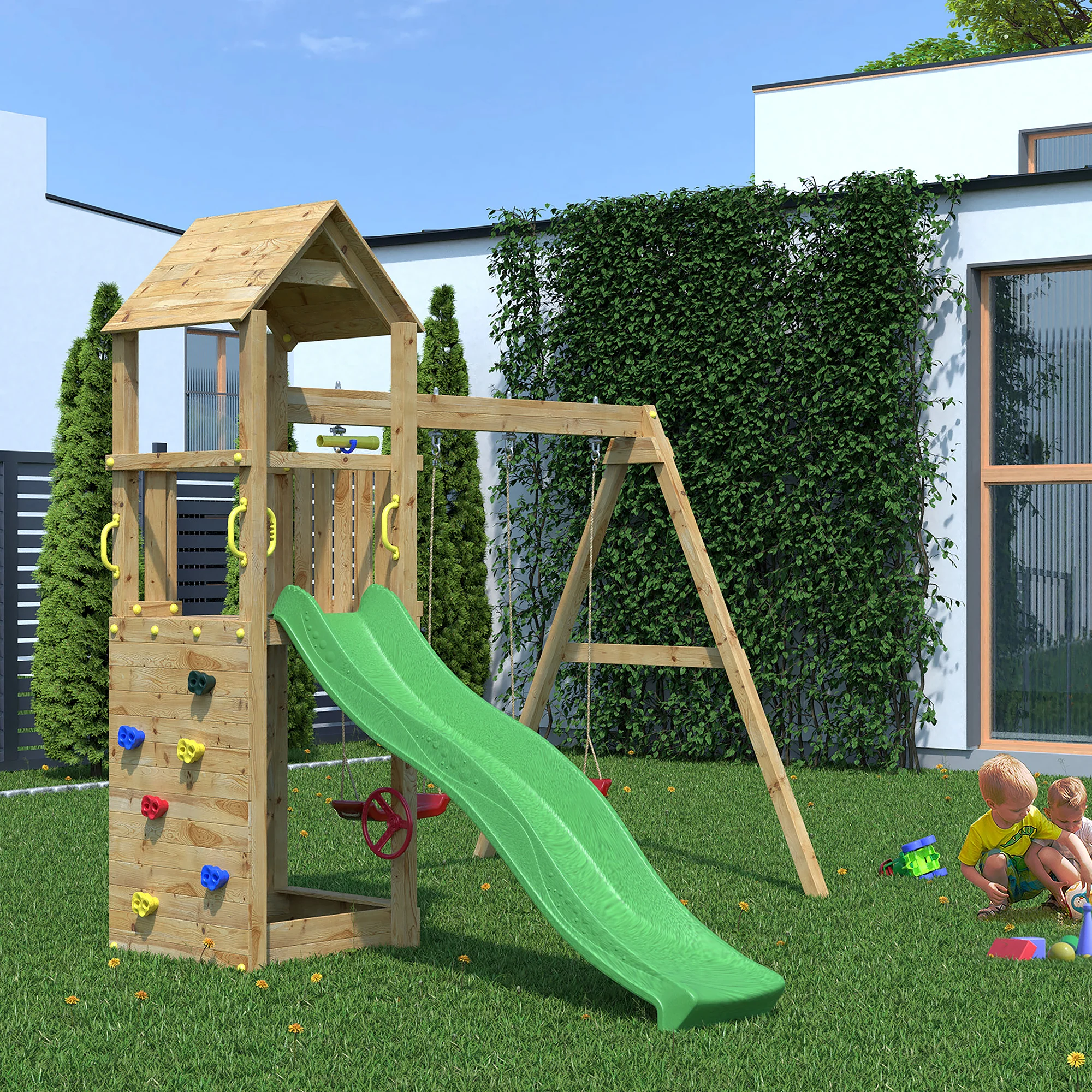 Sky High Hideout Playfort Climbing Frame With Swings And Slide - Image 3