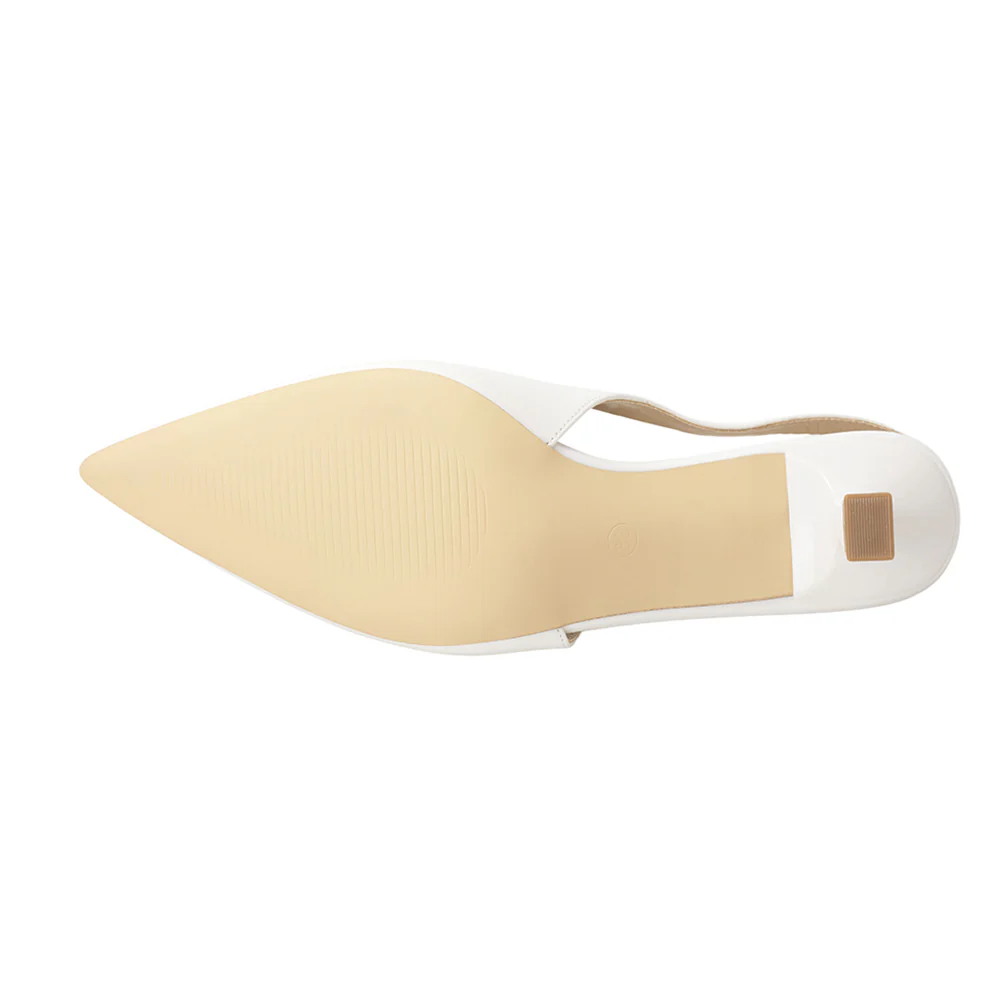 Slingback Pointed Closed Toe Loafer Heels - White - Image 6
