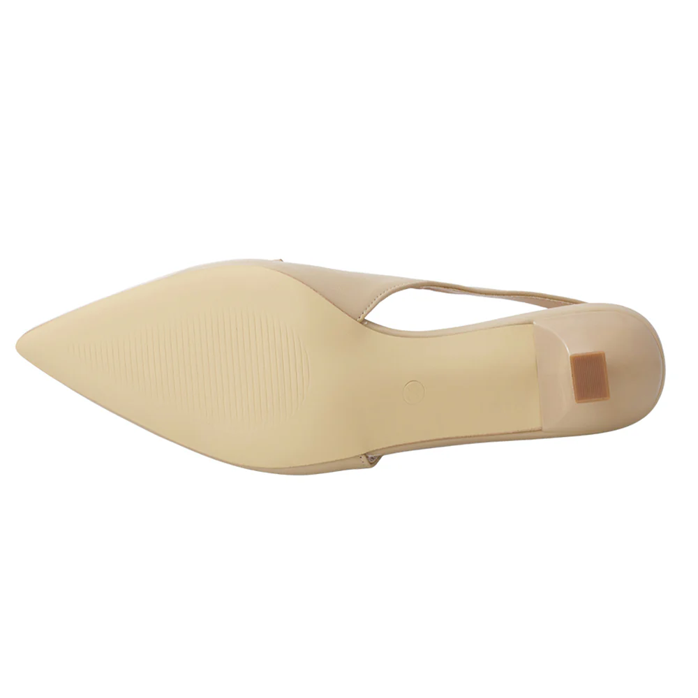Slingback Pointed Closed Toe Loafer Kitten Heels - Beige - Image 6