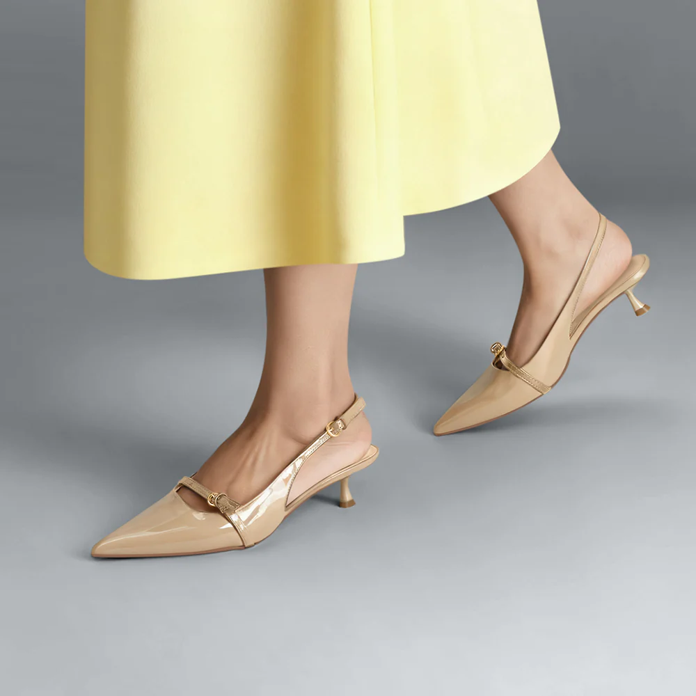 Slingback Pointed Closed Toe Heels Pumps Sandals - Nude