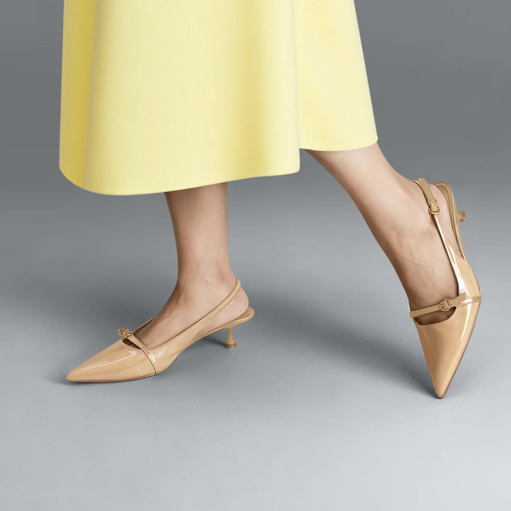 Slingback Pointed Closed Toe Heels Pumps Sandals - Nude - Image 2