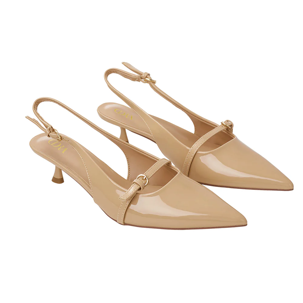 Slingback Pointed Closed Toe Heels Pumps Sandals - Nude - Image 3