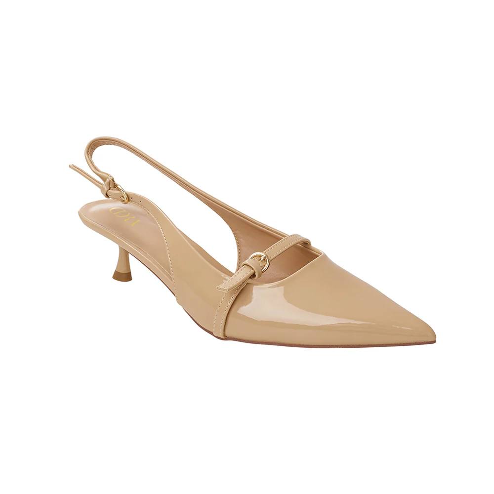 Slingback Pointed Closed Toe Heels Pumps Sandals - Nude - Image 4