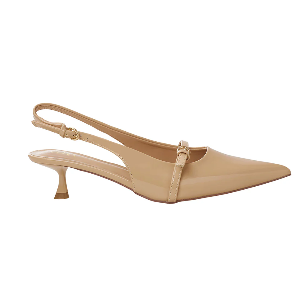 Slingback Pointed Closed Toe Heels Pumps Sandals - Nude - Image 5