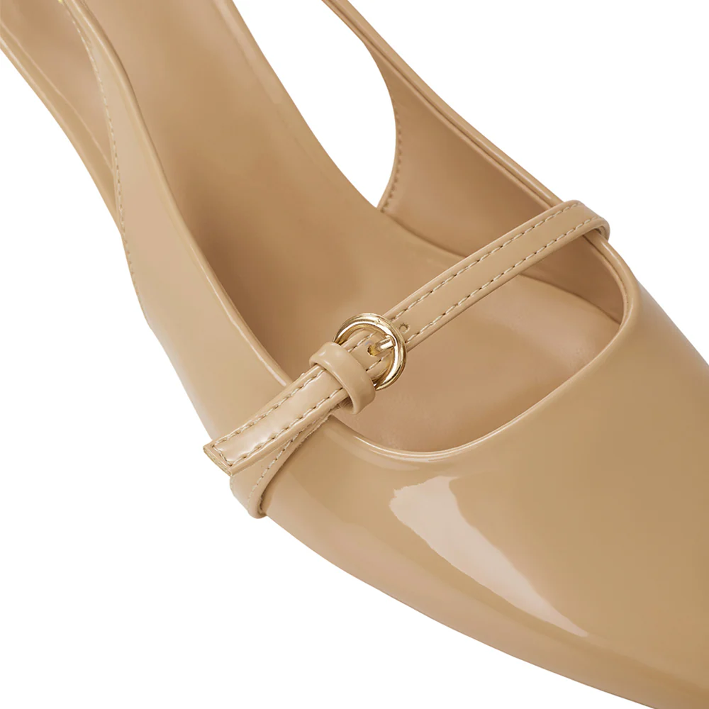 Slingback Pointed Closed Toe Heels Pumps Sandals - Nude - Image 7