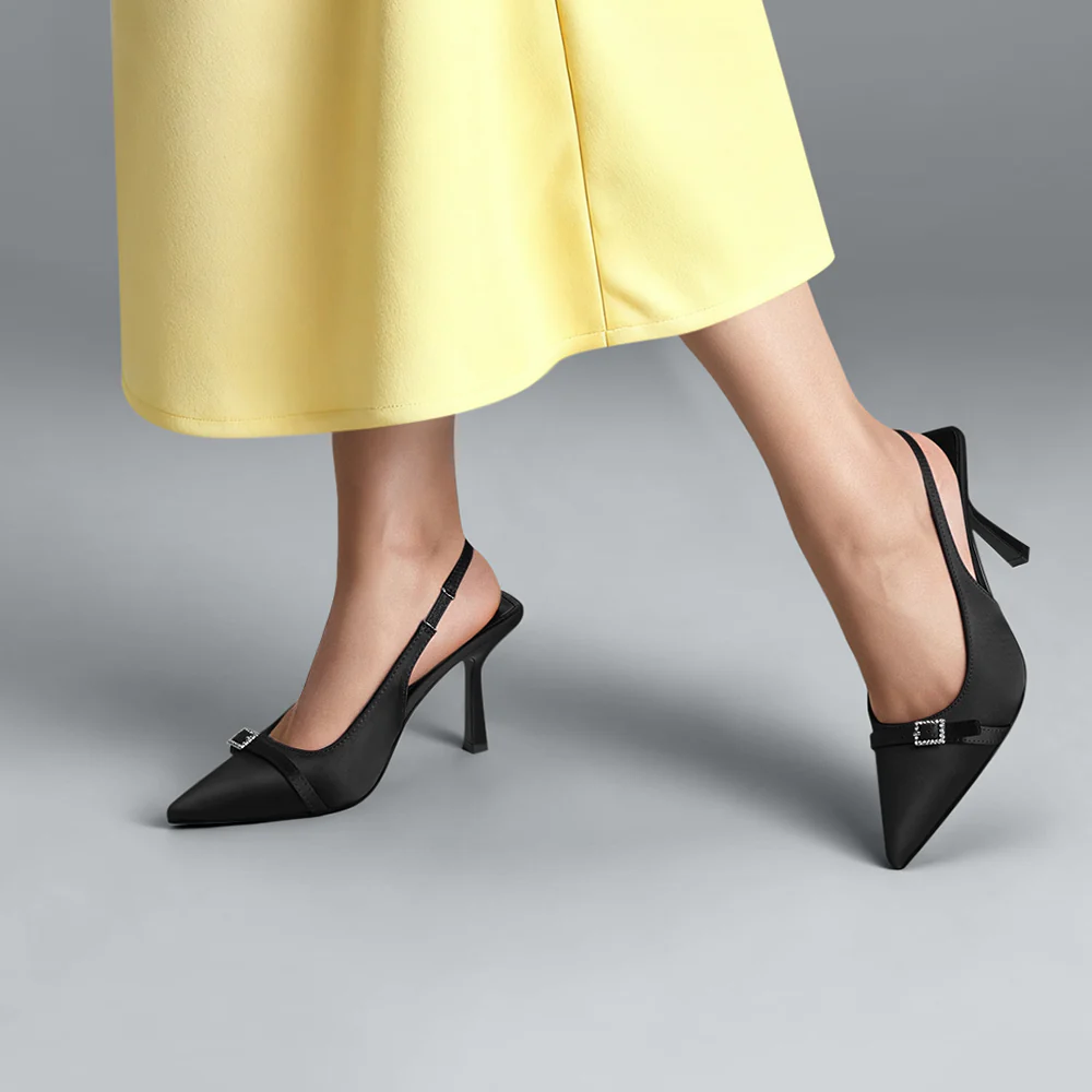 Slingback Pointed Closed Toe Heels Pumps Sandals - Image 2