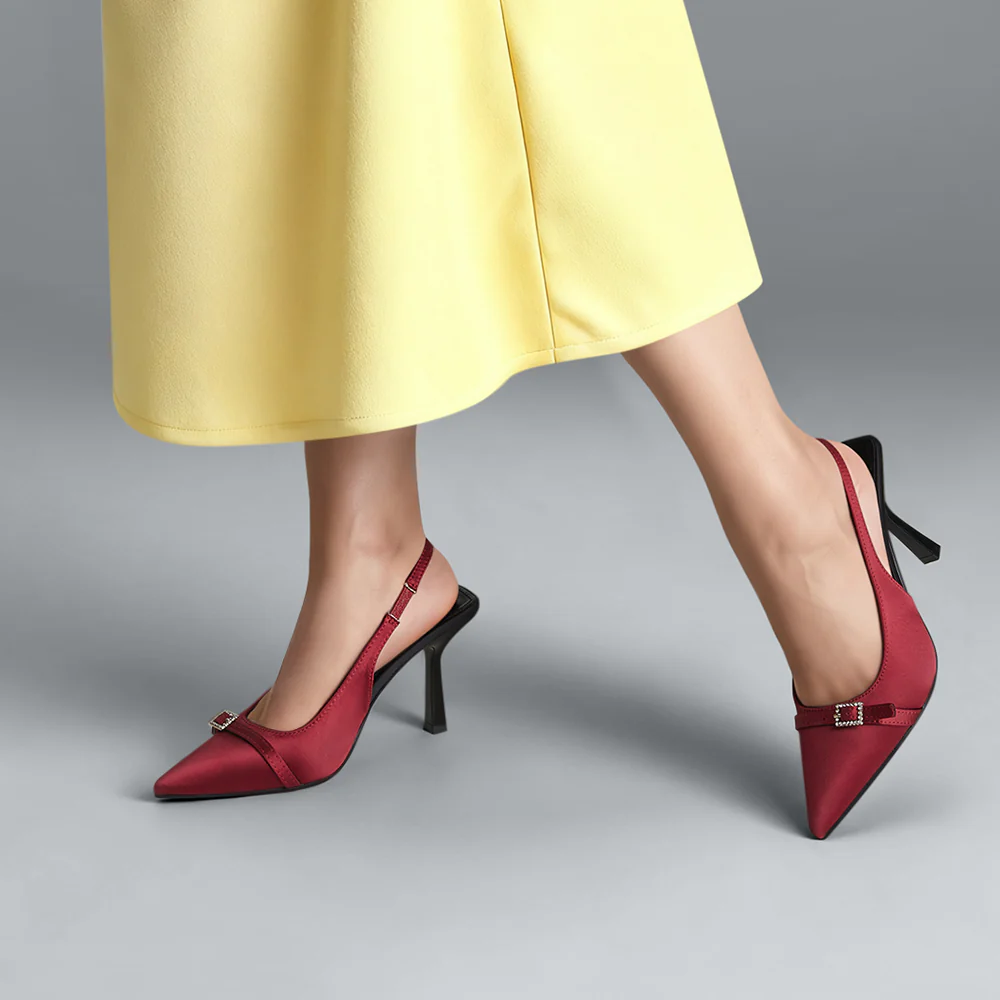 Slingback Pointed Closed Toe Heels Pumps Sandals - Image 2
