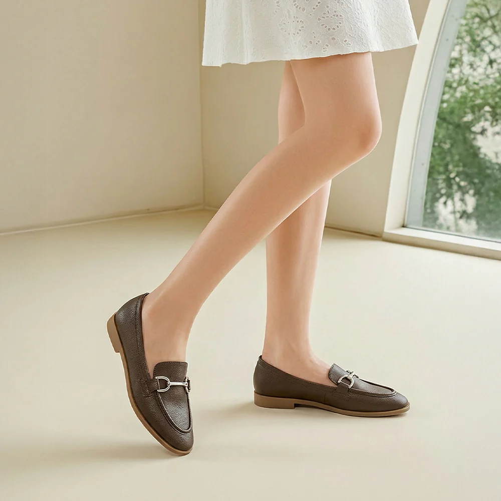 Slip-On PU Leather Horsebit Loafers - Brown - Image 2