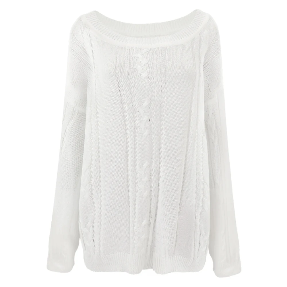 Slouchy Asymmetrical Neck Knitted Sweater - White - Image 3