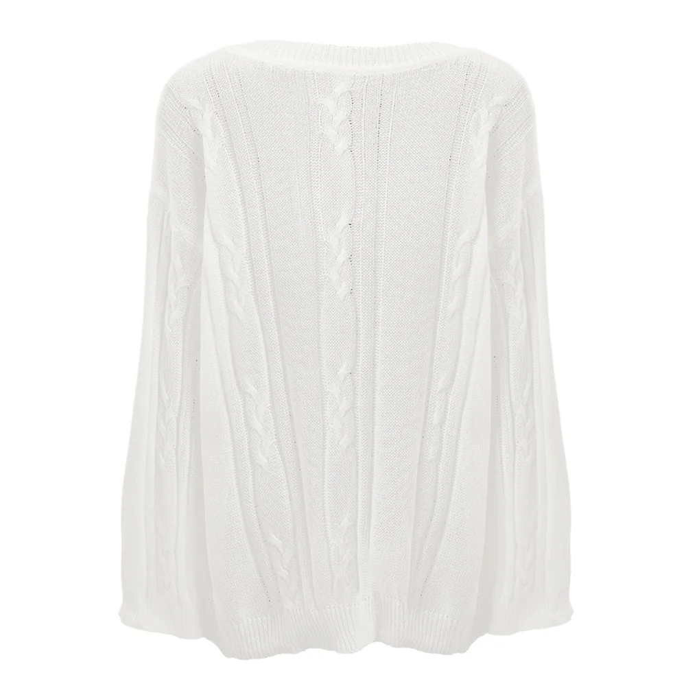 Slouchy Asymmetrical Neck Knitted Sweater - White - Image 5